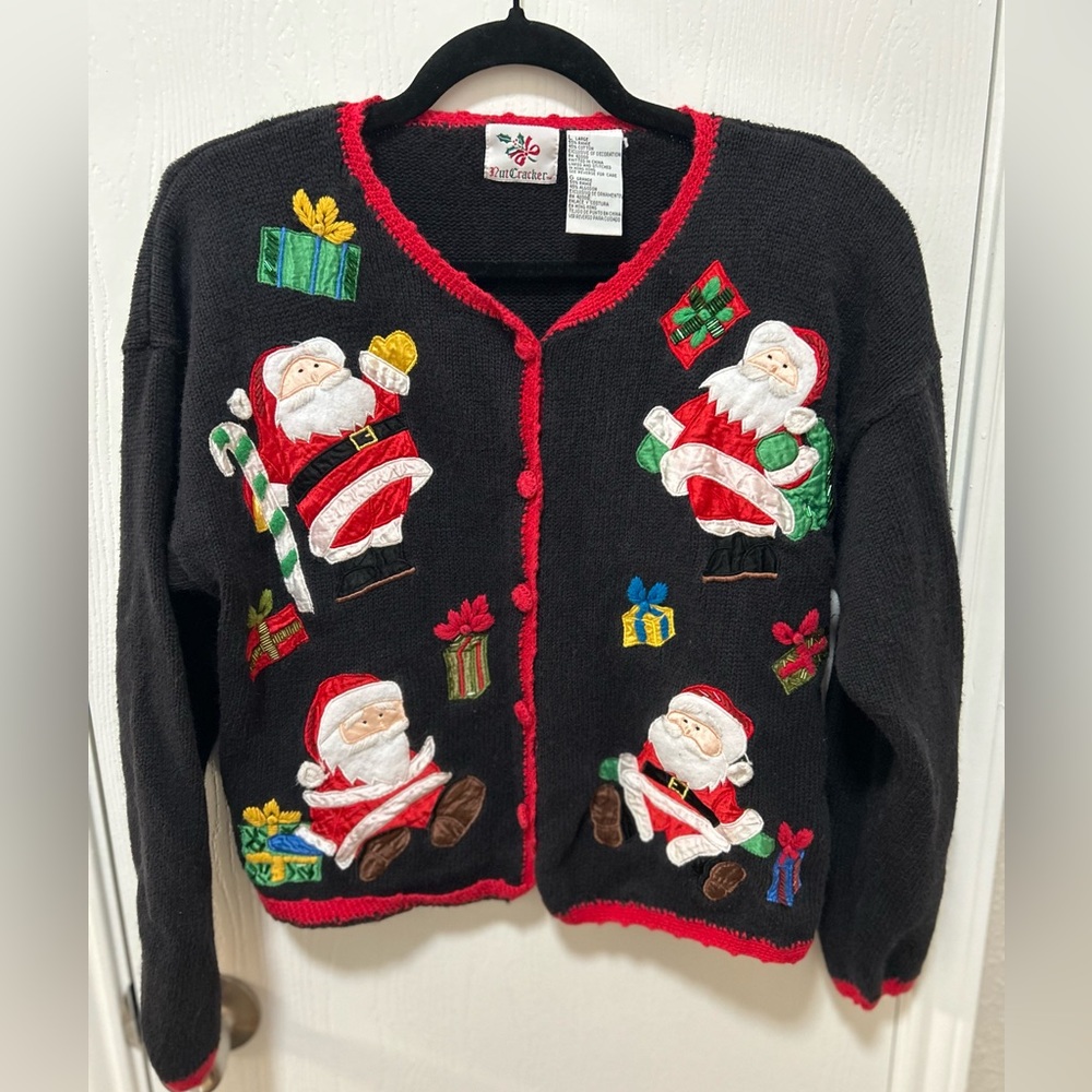 Vintage Nutcracker Christmas Santa Holiday Party Cardigan Sweater Size Large